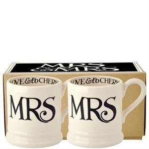 Emma Bridgewater Black Toast Mrs & Mrs Set of 2 Half Pint Mugs
